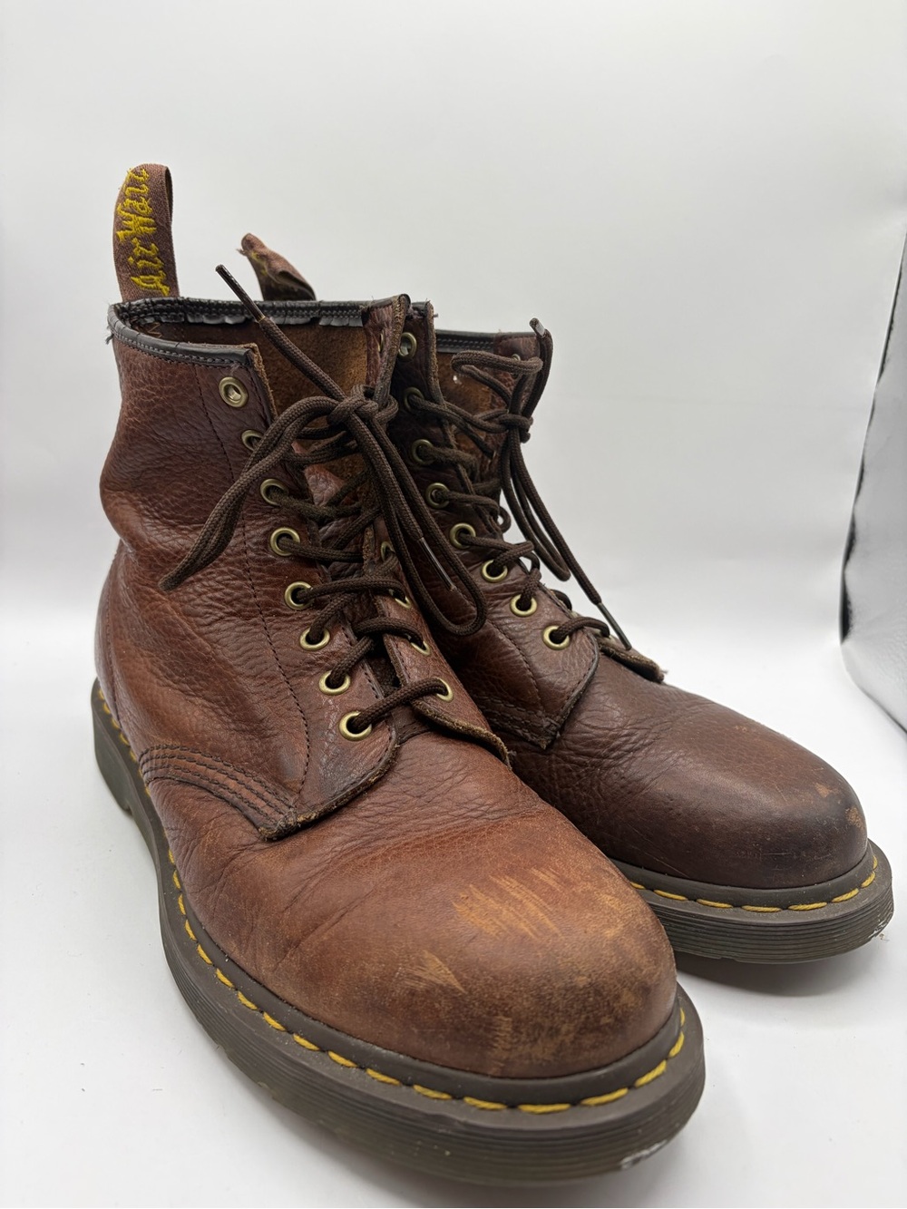 Dr. Martens Men's Brown Leather Combat Ankle Boots Lace-Up Rubber Sole US 10